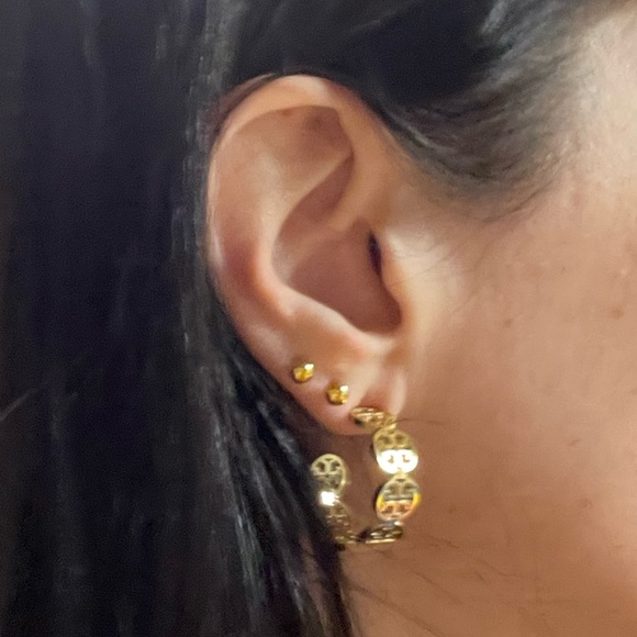 Tory Burch small gold multi logo hoop earrings - Picture 9 of 9